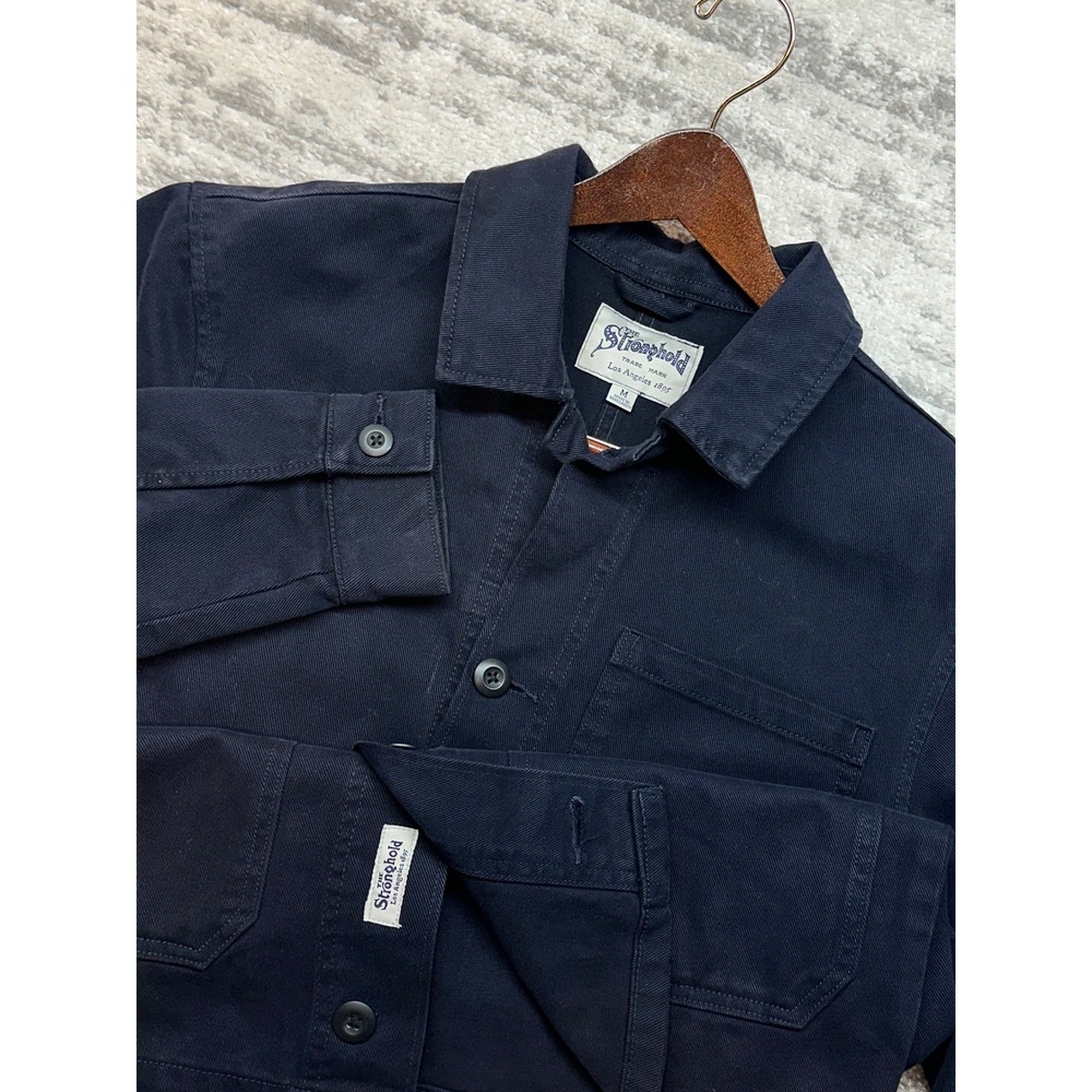 The Stronghold Chore Jacket Men Medium Navy Cotton Canvas Workwear Coat Denim
